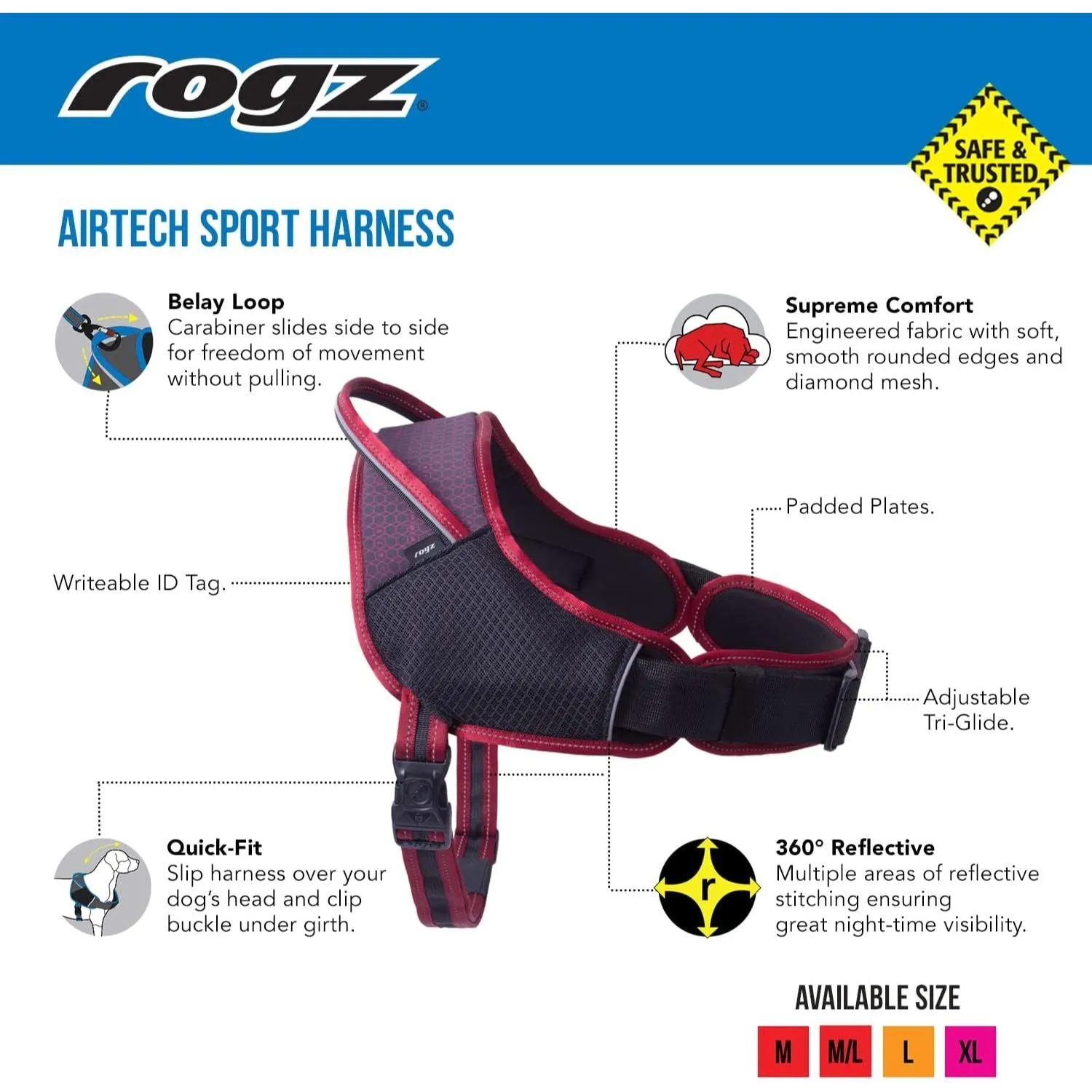 Rogz Airtech Sport Dog Harness Pink - Medium