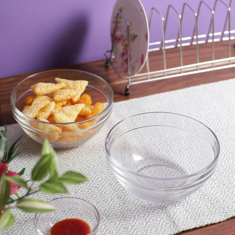 Soda Lime Stackable Bowls Clear Glass Kitchenware | Set of 3 | 7 x 3 inches | 1L