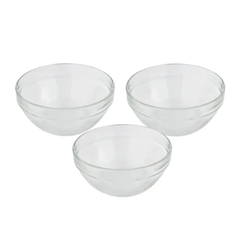 Soda Lime Stackable Bowls Clear Glass Kitchenware | Set of 3 | 7 x 3 inches | 1L