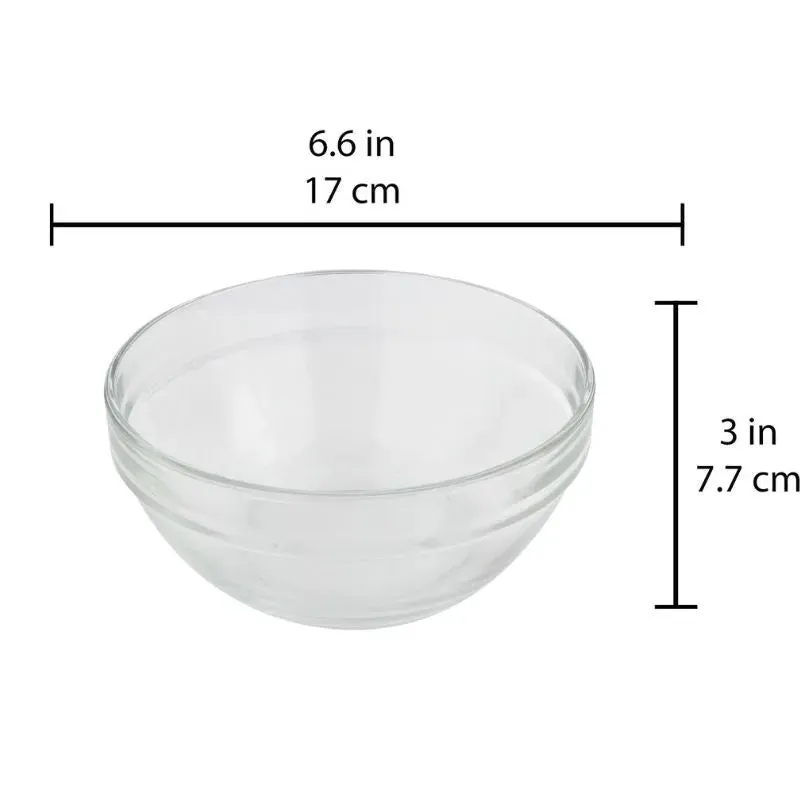 Soda Lime Stackable Bowls Clear Glass Kitchenware | Set of 3 | 7 x 3 inches | 1L