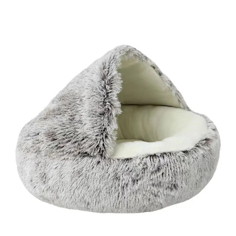 Soft Plush Cat Bed with Warm Cover
