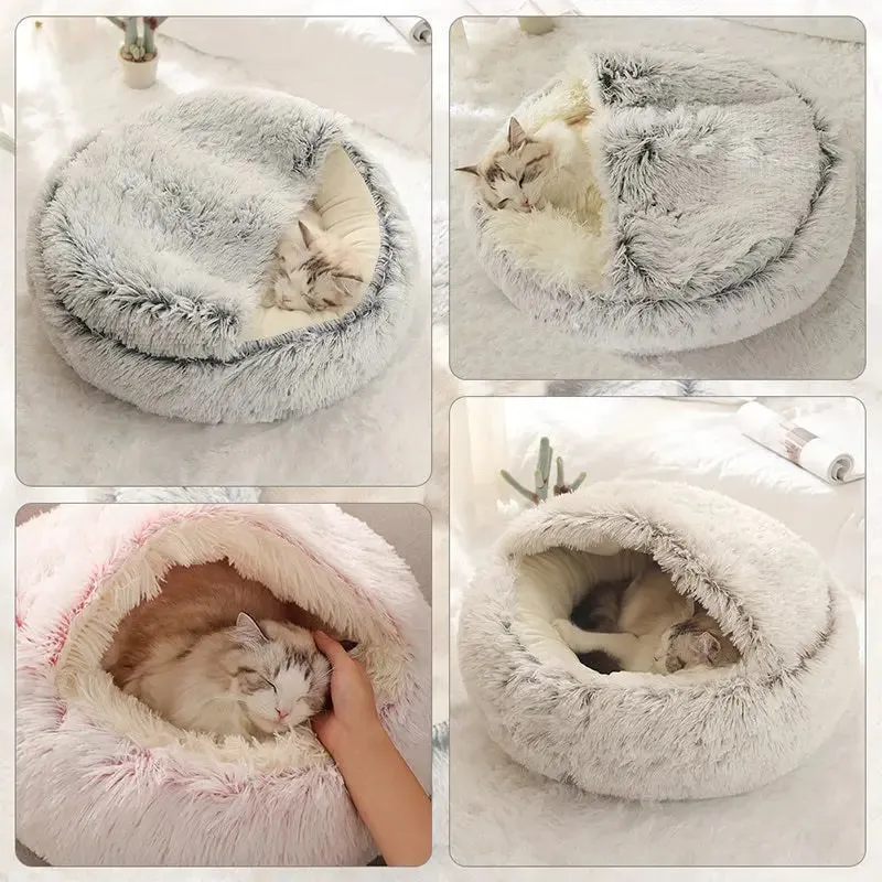 Soft Plush Cat Bed with Warm Cover