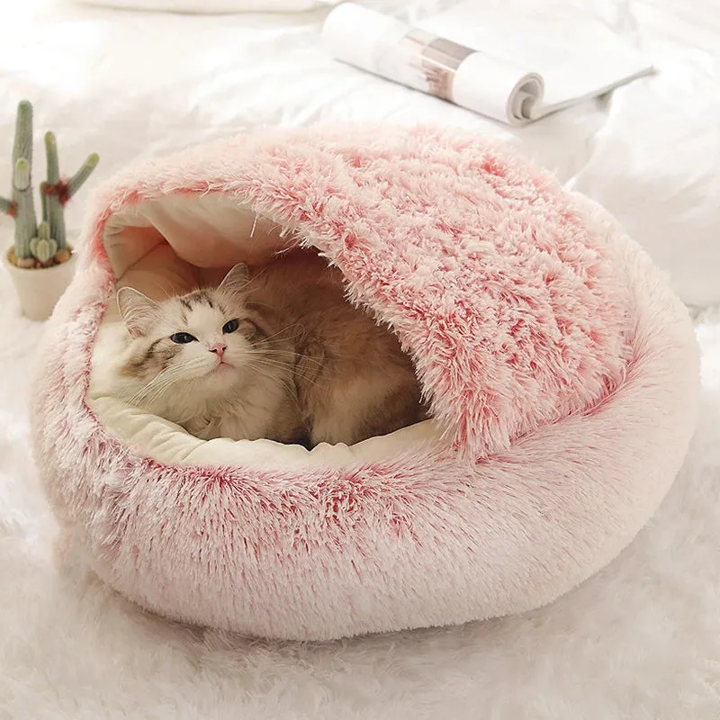 Soft Plush Cat Bed with Warm Cover