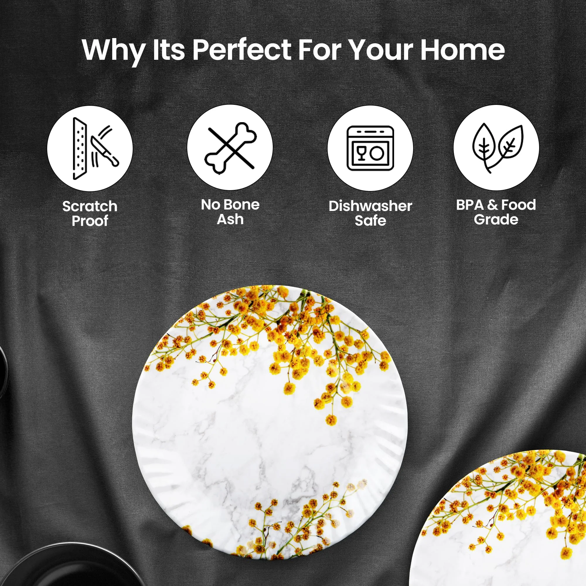 Thermador Melamine 40 Pcs Dinner Set | Crockery Set |6 Dinner Plates, 6 Small Plates, 1 Serving Tray, 3 Big Serving Bowls with Lid, 12 Small Bowls, 6 Spoons, 3 Serving Spoons (White Orange Multicolor)