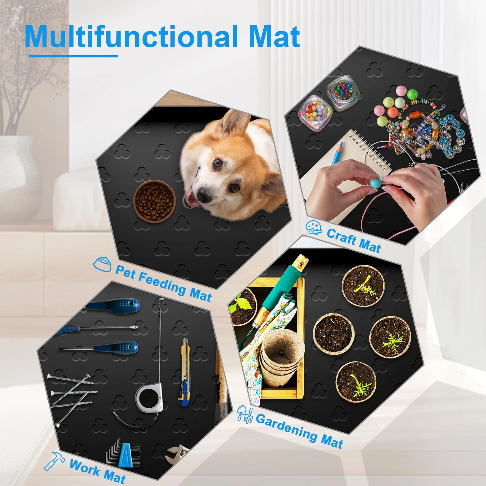 Under Sink Mat 34" x 22" Waterproof Kitchen Cabinet Mat, Flexible Under Sink Liner, Kitchen Bathroom Cabinet Mat Protector for Drip Leak Spill (Black)