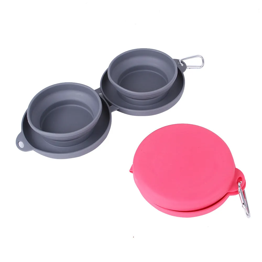 Versatile DuoBowl™: Collapsible Double Pet Feeding Bowls with No-Spill Silicone Mat