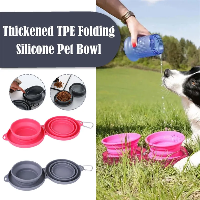 Versatile DuoBowl™: Collapsible Double Pet Feeding Bowls with No-Spill Silicone Mat