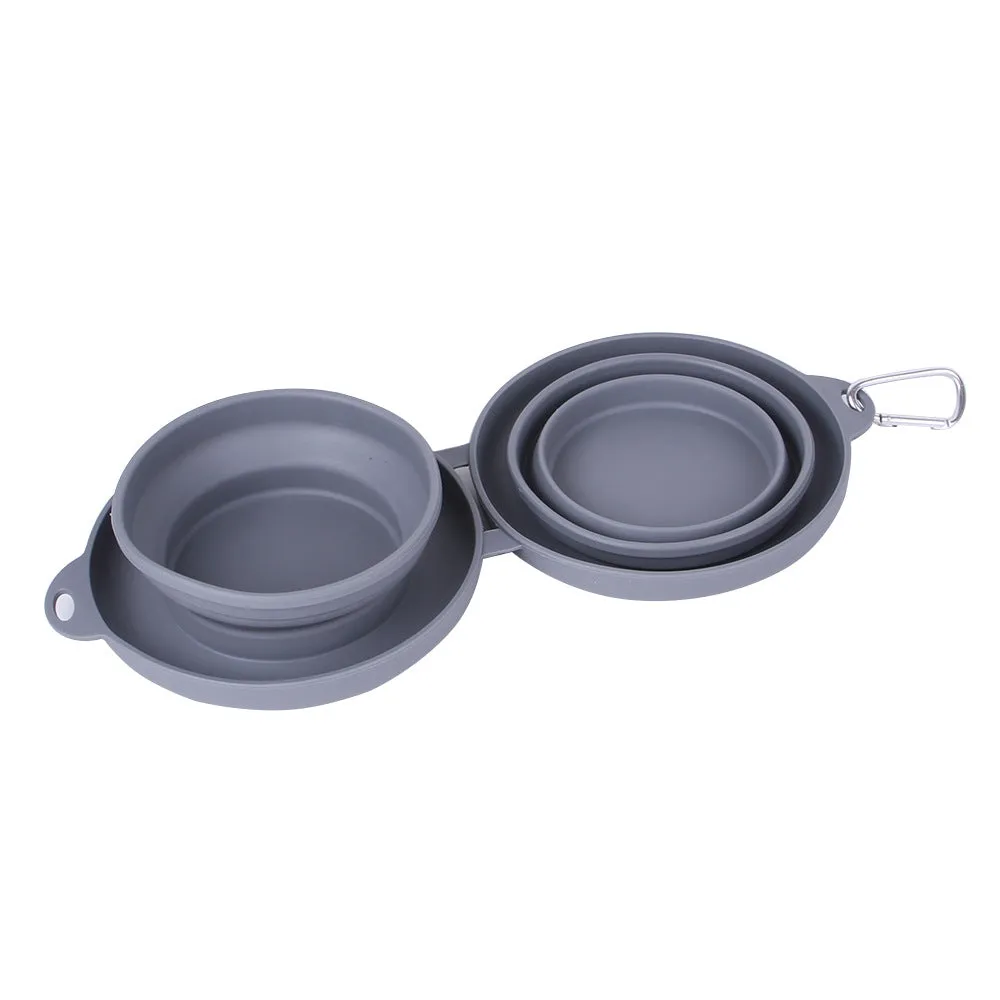 Versatile DuoBowl™: Collapsible Double Pet Feeding Bowls with No-Spill Silicone Mat
