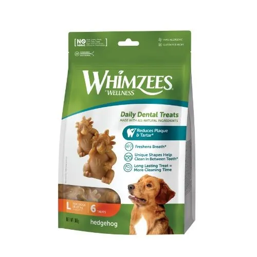 Whimzees Hedgehog Dental Dog Chew Treat Pack 76mm Large 6 Pack