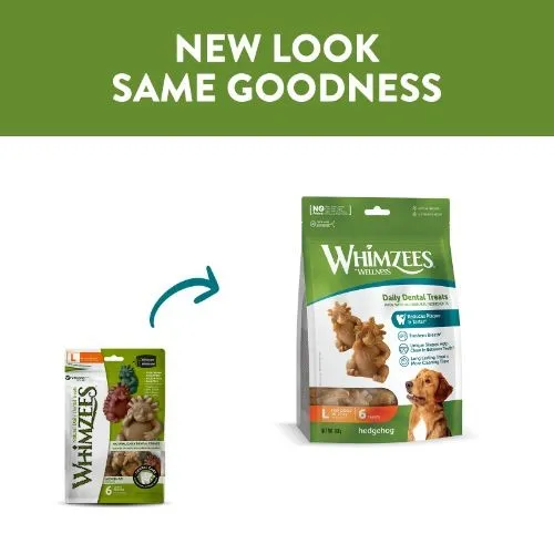Whimzees Hedgehog Dental Dog Chew Treat Pack 76mm Large 6 Pack